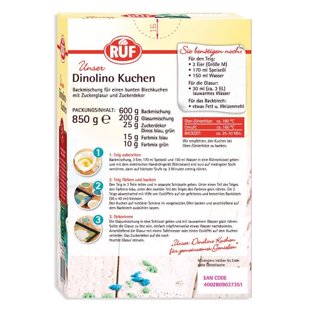 RUF Dinolino Taart, Driekleurige bladtaart met citroensmaak, 850 gram Sprinkles Naty Shop