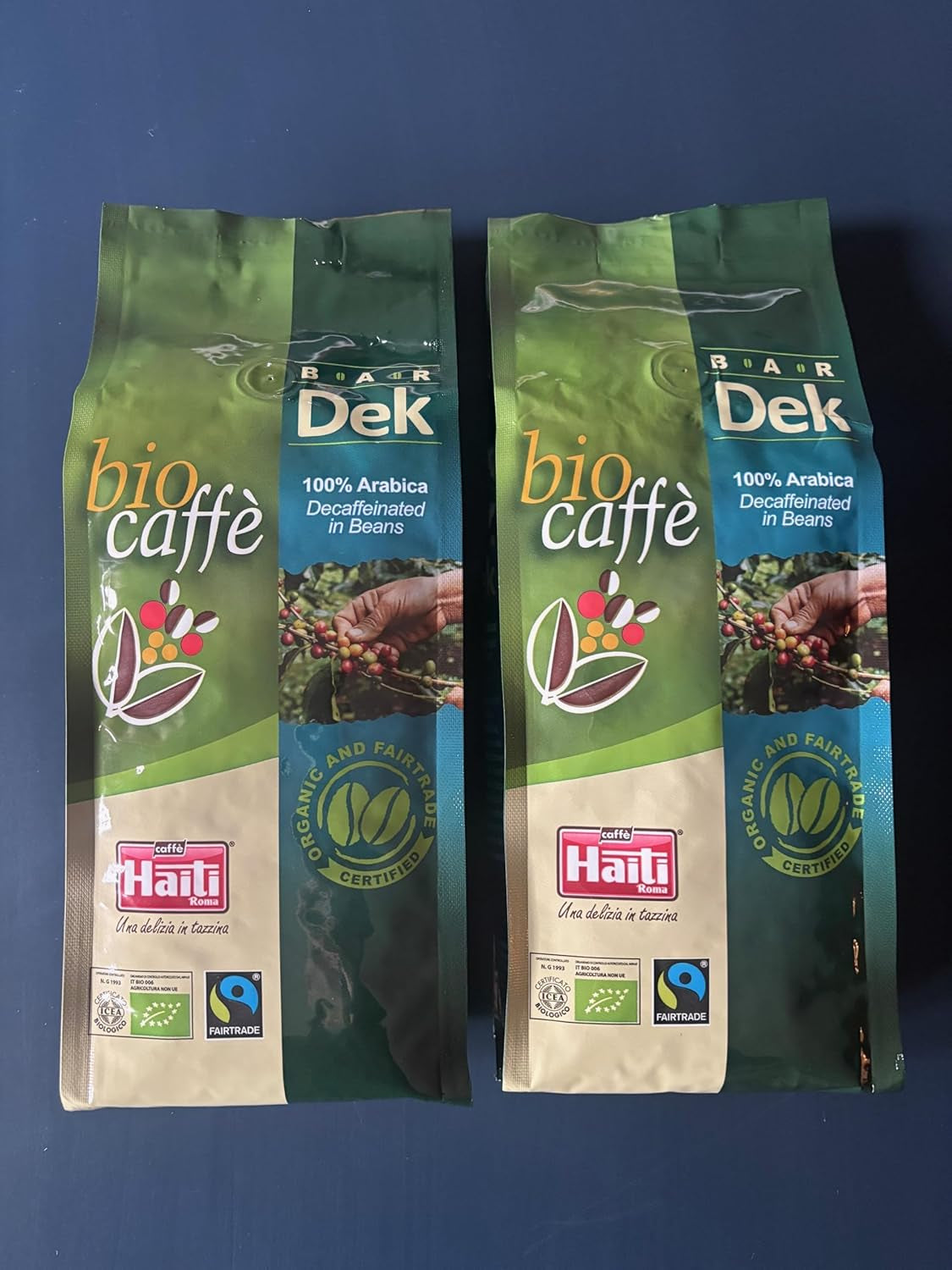 Caffè Haiti Roma biologische cafeïnevrije koffiebonen, 100% Arabica, Fairtrade gecertificeerd, biologische kwaliteit, verpakking van 2 x 500 g