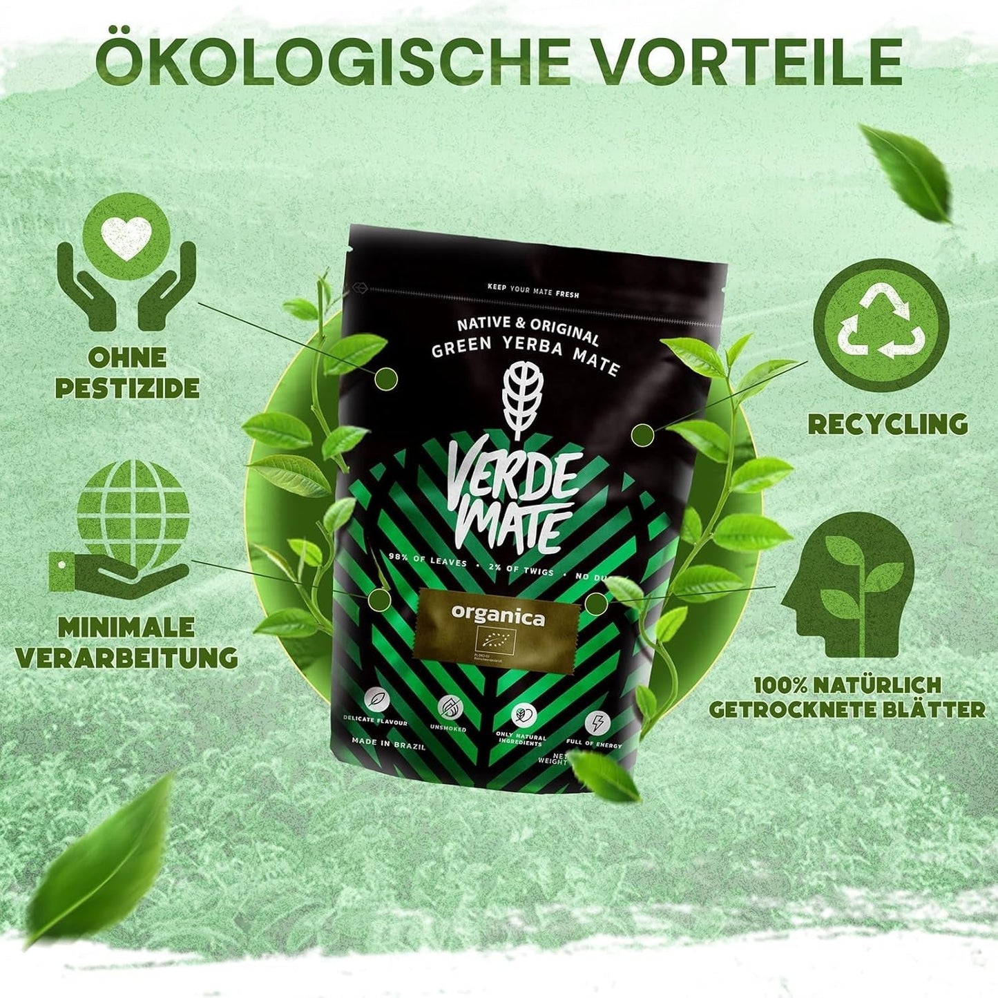 Verde Mate Green Orgánica 500 G – Biologische Yerba Mate uit Brazilië – rookvrij en zorgvuldig verwerkt 0,5 kg