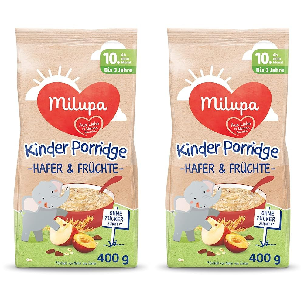 Milupa Babypap - Haver- en fruitpap 10 maanden tot 3 jaar babyvoeding 1 x 400 g (pak van 2)