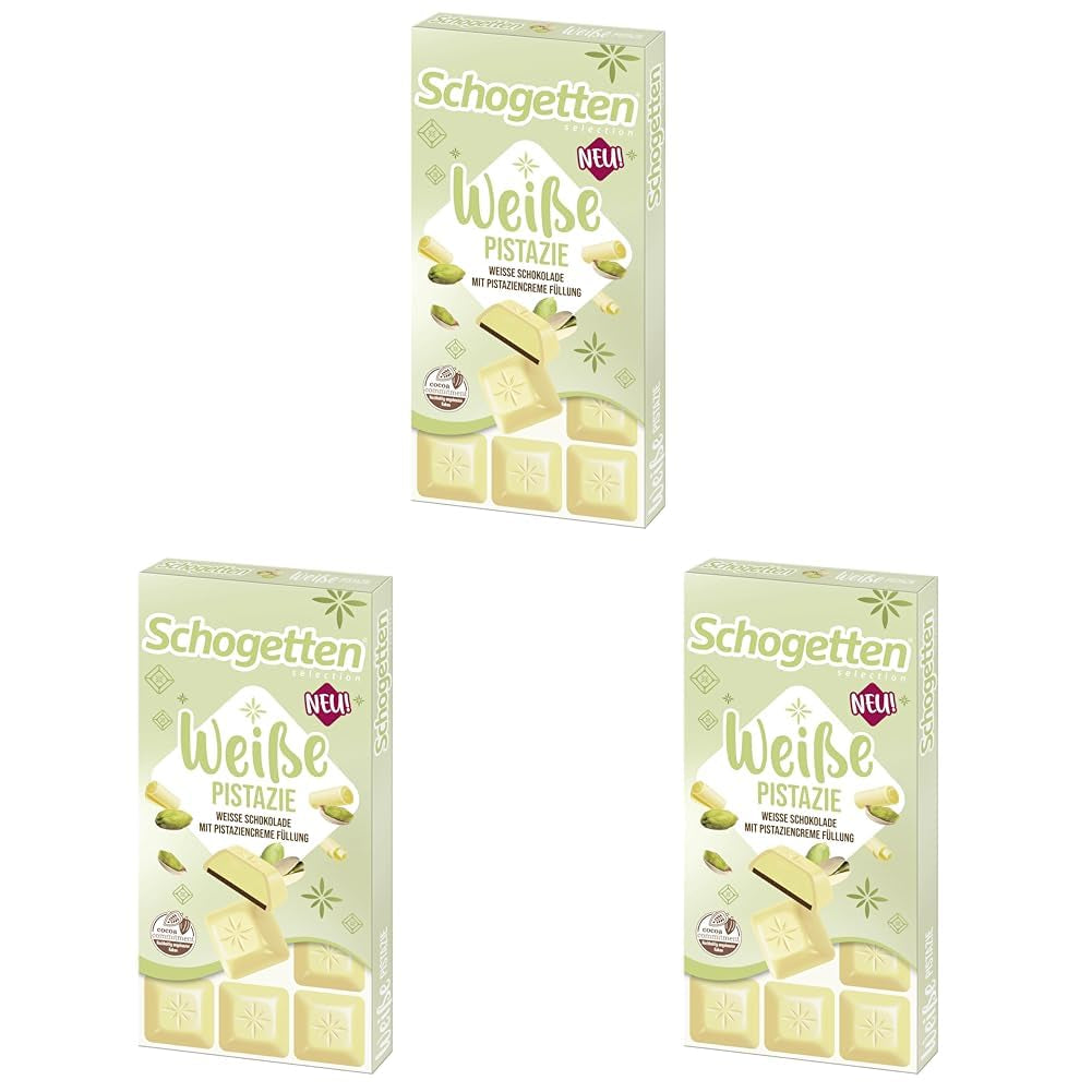 Schogenten Witte Pistache | Witte chocolade met pistachecrèmevulling | 100 gram | Handig geportioneerd (pak van 3)