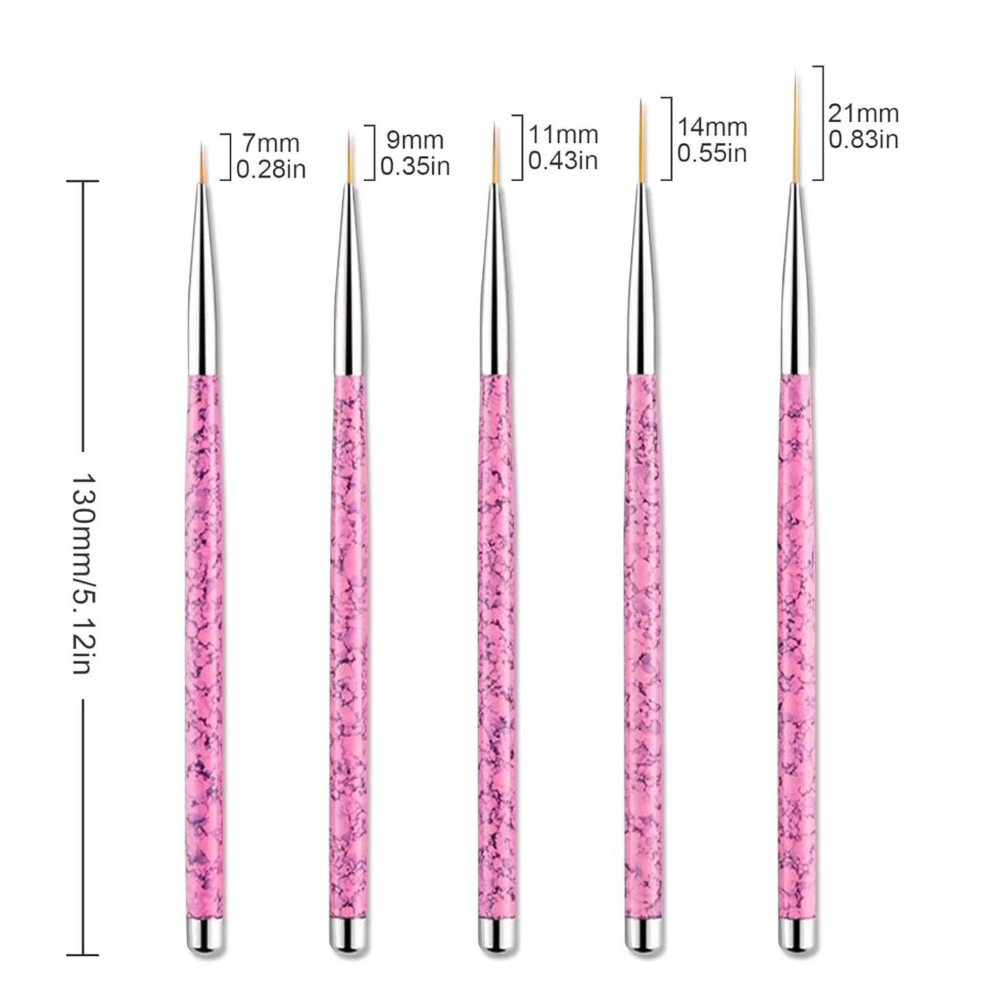 Sullarpek Nail Art Liner Pinsel, 5 Stück Profi Detail Fine Nails Gel Nails Brush, Nagel Pinsel Dünn Für Beauty Frauen Nagelstudio (5 Größen, Rosa)