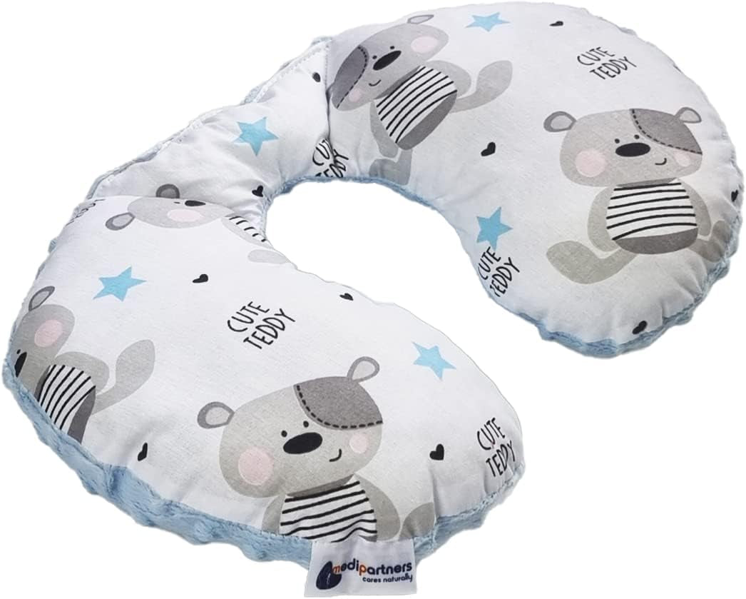 Medi Partners Baby Nekkussen Neksteun 100% Katoen / Minky Baby Nekkussen voor Auto Wandelwagen Reizen Reizen Slaap Nekkussen Snooze Roll (REH met Grijze Minky) Cervicale Orthopedische Kussens Naty Shop Lichtblauwe Minky Teddybeer