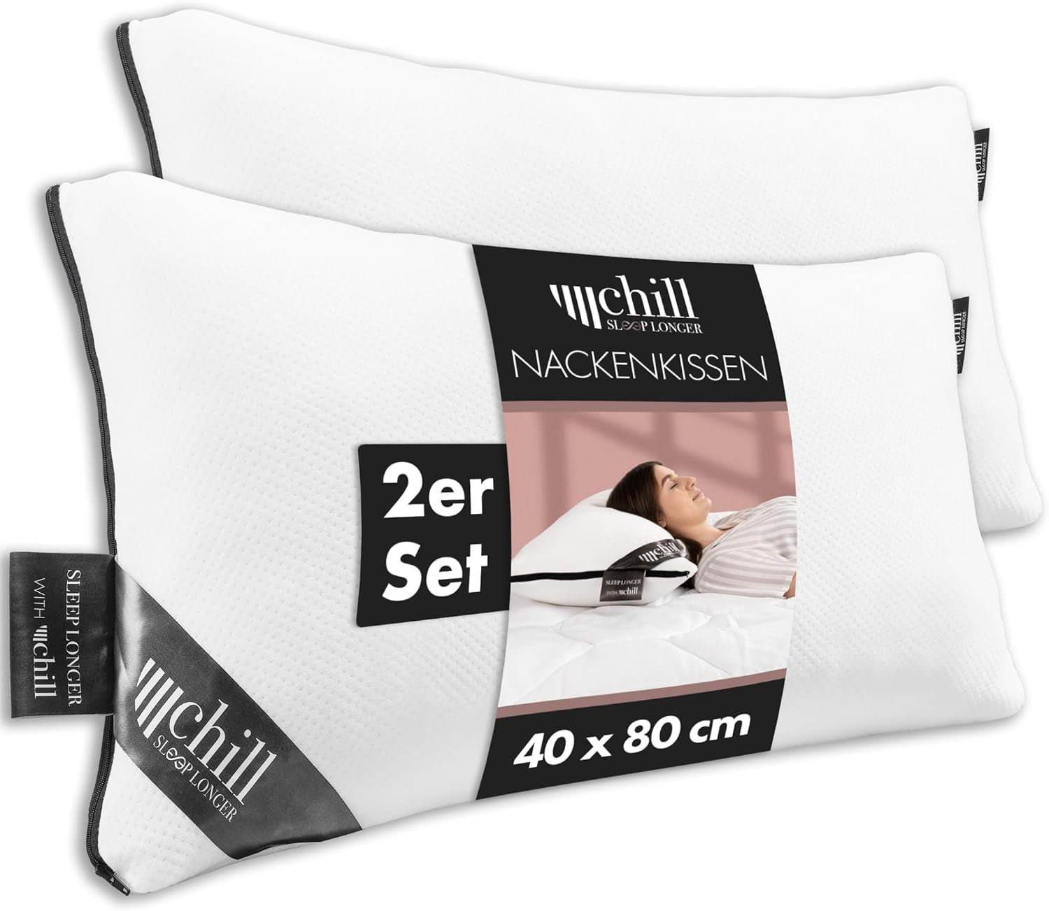 Kussen 80X80 Cm - 2 in 1 design - kussen in kussen - ademend en wasbaar groot slaapkussen en 100% vegan - 2 kussens 3 opties - kussen met 600G & 1200G vulling Naty Shop standaard kussens Nekkussen Set van 2 - 40 X 80 Cm