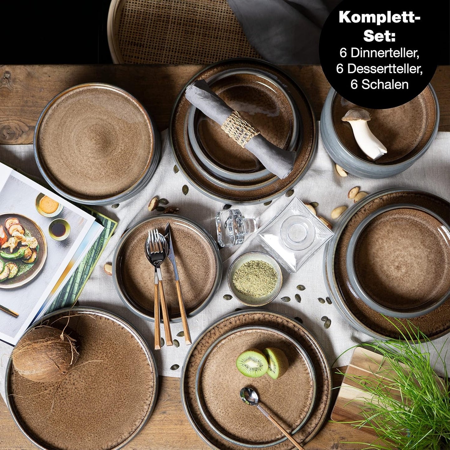 Moritz & Moritz SOLID 18-delige steengoed serviesset voor 6 personen - serviesset voor 6 personen, bestaande uit 6 dinerborden, 6 dessertborden en 6 dinerborden
