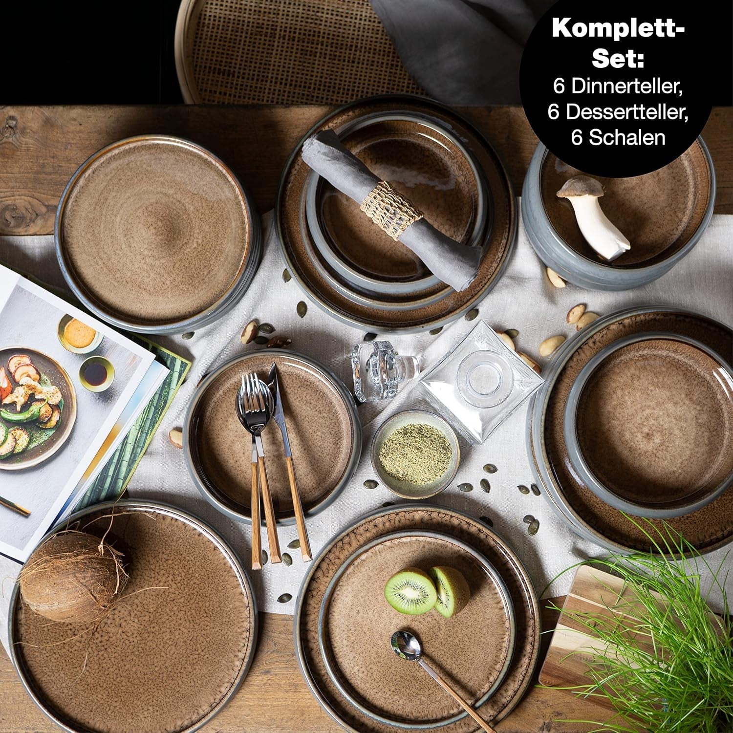 Moritz & Moritz SOLID 18-delige steengoed serviesset voor 6 personen - serviesset voor 6 personen, bestaande uit 6 dinerborden, 6 dessertborden en 6 dinerborden