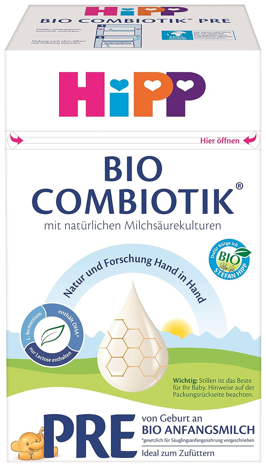 Melkformule met biologische melk Hipp PRE BIO Combiotik, verpakking van 4 (4 x 600g) Naty Shop Pre Bio Combiotik nieuwe formule 4 x 600 gram