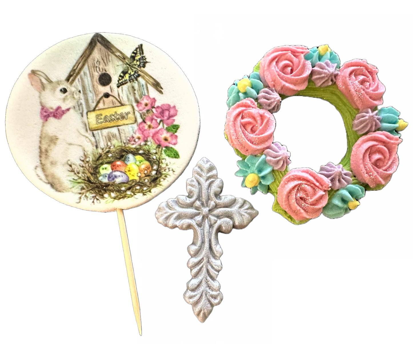 Set van 3 eetbare decoraties van suikerpasta, Paasdecoraties van Sugar Paste Nati Shop