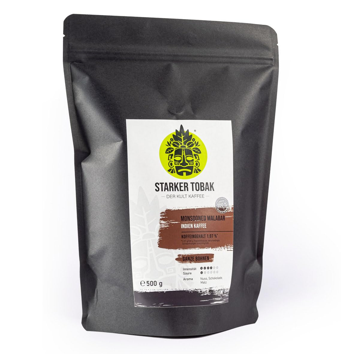 STARKER TOBAK Monsooned Malabar-koffie, hele bonen, handgebrand - medium gebrand, India, 100% Arabica, geschikt voor filterkoffie, Franse pers, volautomatische koffiezetapparaten, zacht voor de maag - extra lage zuurgraad