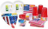HEKU 191-dlg. USA Party Set I Papieren Borden Ø23Cm, Rode Bekers, 3-laags Servetten 33X33Cm, Decoratieprikker, Wimpelketting 10M I Ideaal voor themafeesten en nationale feestdagen