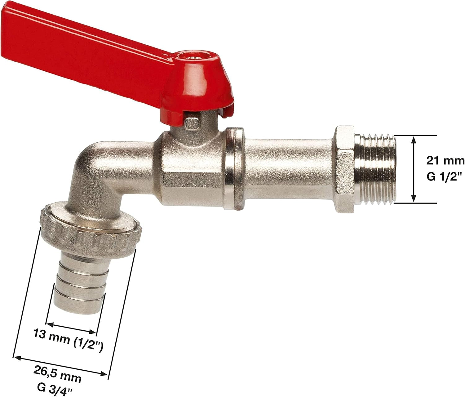 Gardena kogelkraan: binnen- en buitenventiel, 26,5 mm (G 3/4 inch) schroefdraad, voor 1/2 inch (13 mm) slangen (7332-20)
