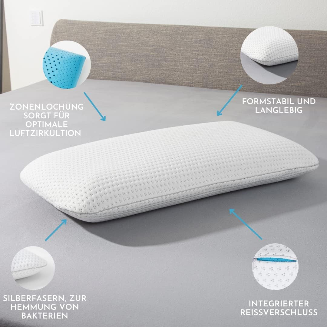 Genius Eazzzy schuimkussen 40X80 Cm hoogte 10Cm - Neksteunkussen met 2 hardheidsgraden + verkoelend gelschuim - Slaapkussen voor zij-, rug- en buikslapers tegen nekpijn, polyester Naty Shop standaard kussens