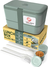 Umami lunchbox voor volwassenen, stapelbare bentobox met 4 bestek en vakken, lunchbox voor volwassenen, saladecontainer voor onderweg, picknick-/kantoorlunchbox, antracietgrijs, 1500 ml Naty Shop voedselbewaardozen leigroen L - 1500 ml in elkaar stapelbaar
