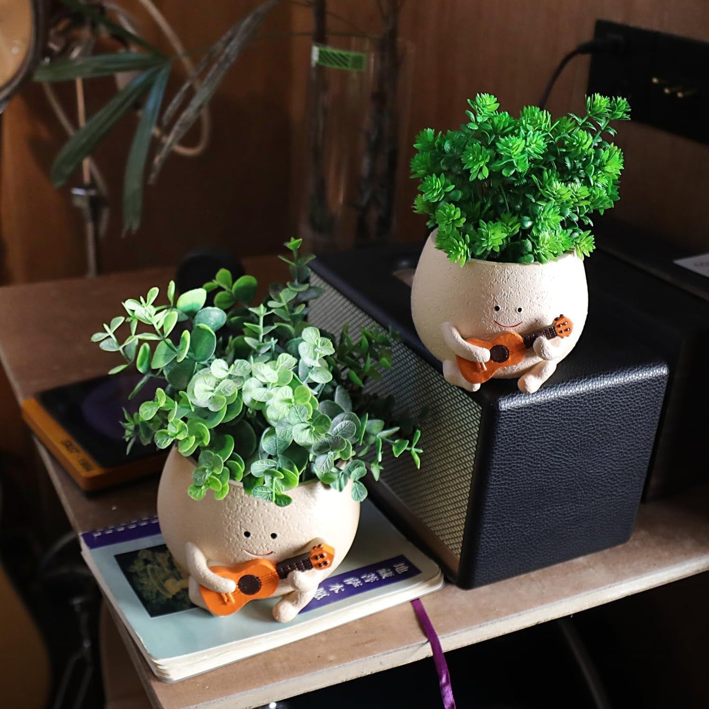 Smiley Gezicht Bloempotten Schattig Hars Hoofd Parelsnoer Bloempot Unieke Gitaar Binnen Buiten Succulente Bloempot Cadeau Idee voor mama