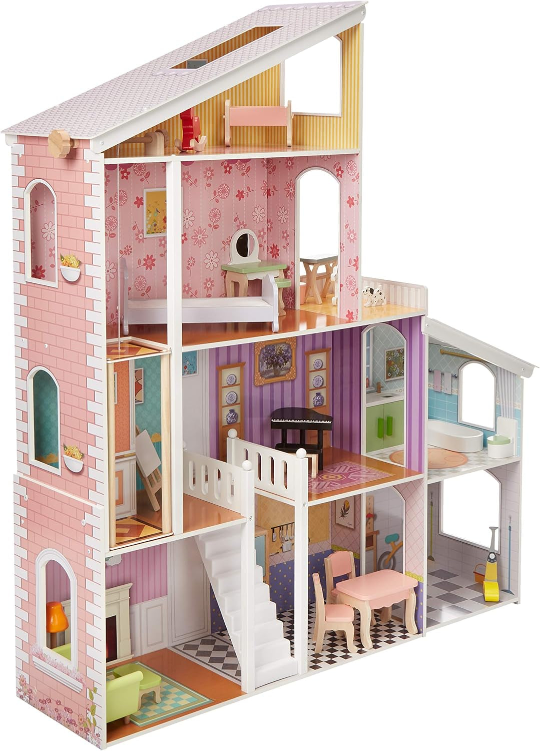 Amazon Basics houten poppenhuis en meubelaccessoires met 4 niveaus voor poppen van 30 cm Naty Shop-poppenhuizen