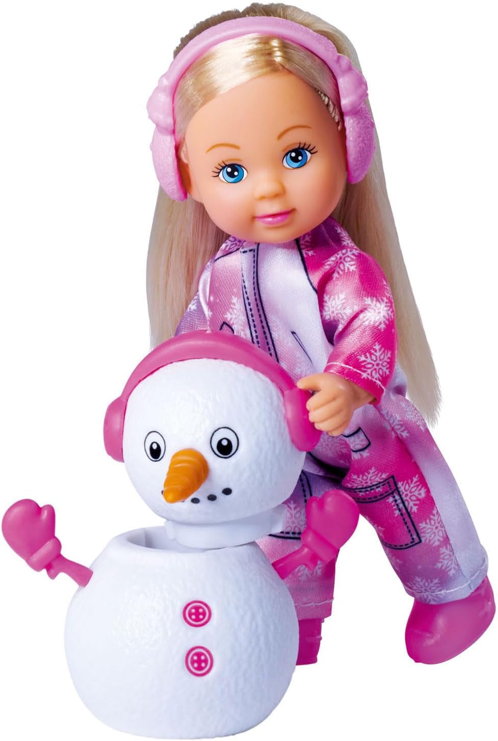 Simba 105733646 - Evi Love Snow, pop in schattig sneeuwpak met een bouwbare sneeuwpop, 12 cm, vanaf 3 jaar