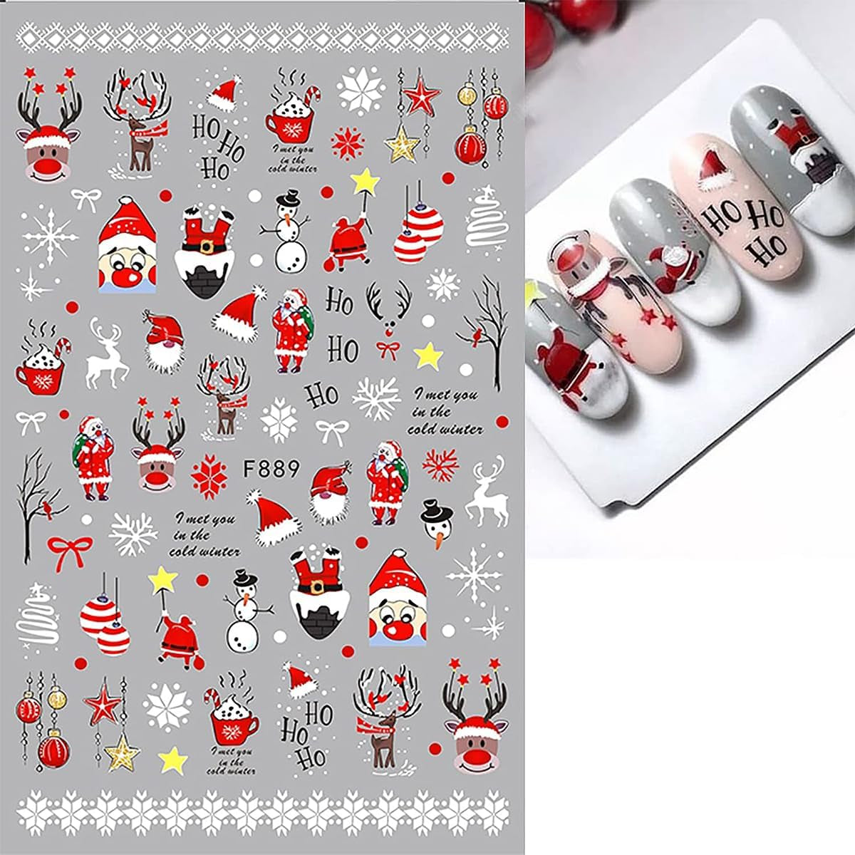 JMEOWIO Nagelsticker Weihnachten 10 Blatt Nail Art Sticker Selbstklebend Nagelaufkleber Schneeflocke Winter Urlaub Süß Decoratie Nageldesign Zubehör