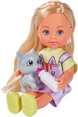 Simba 105733591 - Evi Love Kitty 2 manieren komen overeen Slechts ÉÉN item wordt verzonden pop in schattige kattenjurk met kittens en drinkfles 12 cm speelpop vanaf 3 jaar