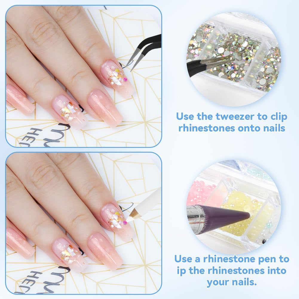 Harz Strasssteine ​​4200 Stuks Strass Kristalle 1Mm-5Mm Gemischte Kinder Bastelsachen Kit Mit Strass Mit Picking Pinzette en Stift Für DIY Nägel Kleidung Kunsthandwerk Gemischt Becher Party (A)