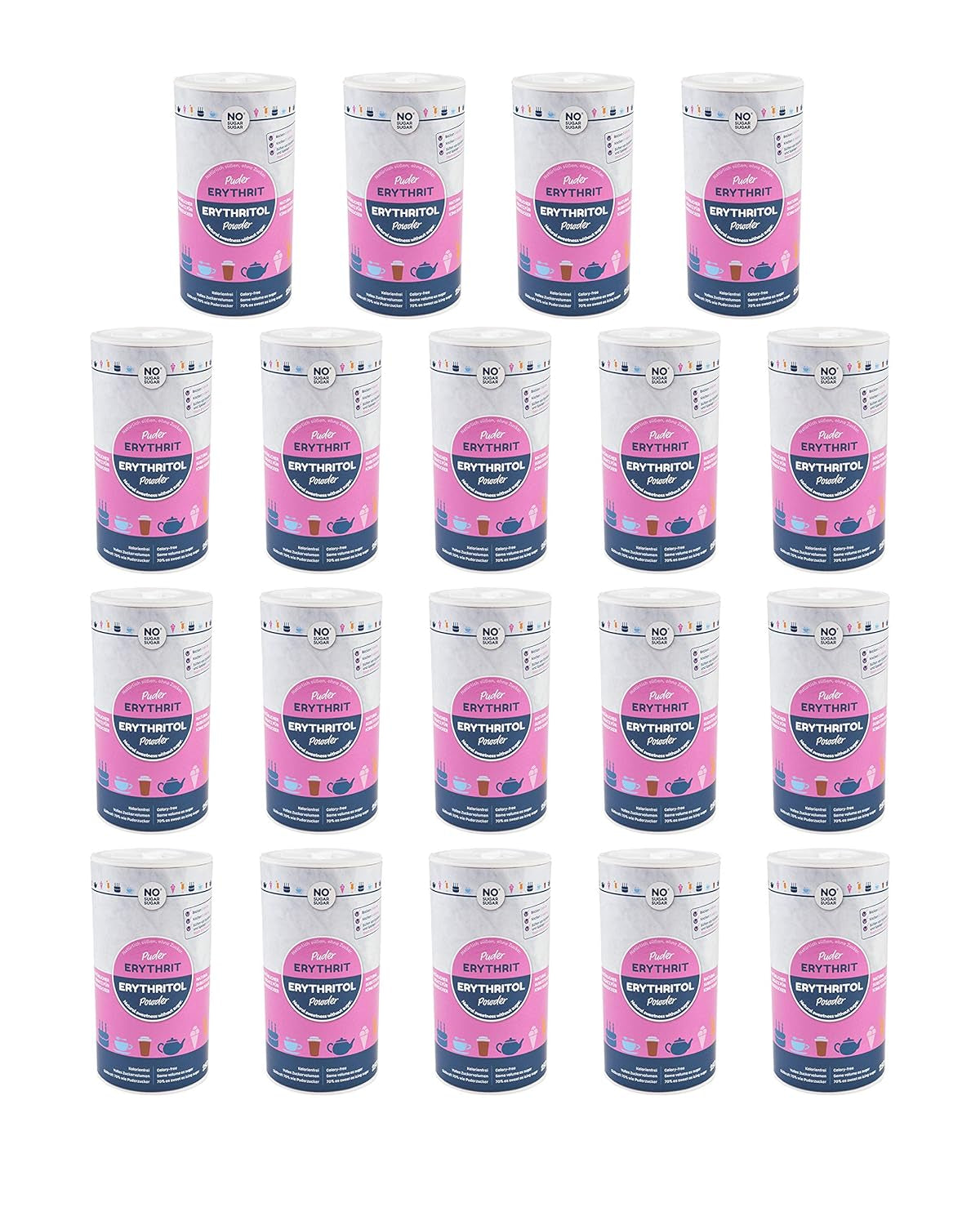 Nosugarsugar Erythrit Puder Streudose - Puderzuckerersatz Kalorienfrei, 19Er-pakket (19 X 250 G) Zoetstoffen Naty Shop