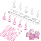 Makartt acryl nagelhouder, magnetische nagelhouder, nagelhouder, transparant roze nagelhouder met 48 zelfklevende stopverf