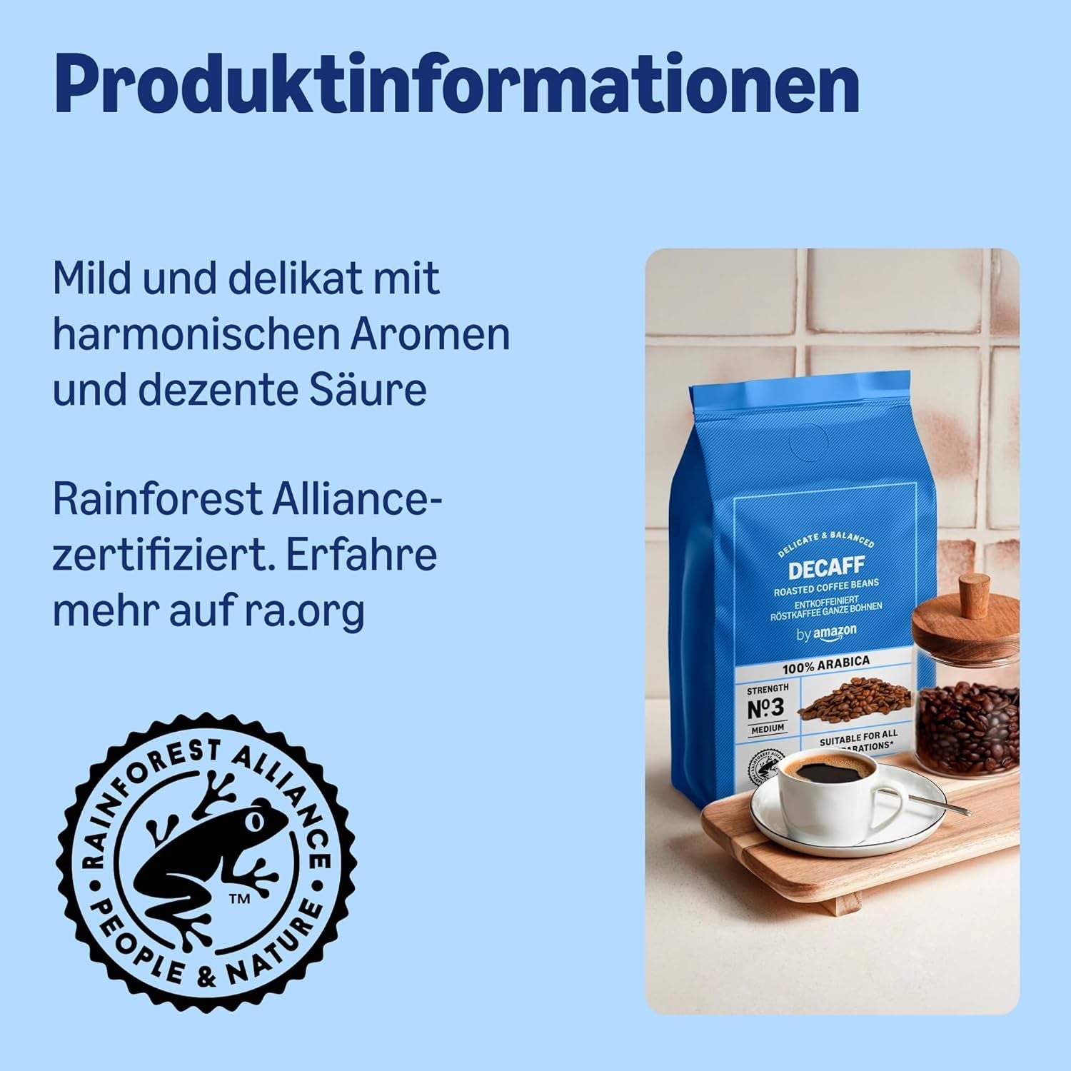 door Amazon Kaffeebohnen, entkoffeiniert, Lichte Röstung, 2 kg (2 Packungen mit 1 kg), Rainforest Alliance zertifiziert