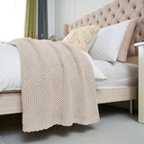Grof gebreide deken, Lichtgewicht, Beige, 100% biologisch katoen, Deken voor bank, bank, bed, kind, kinderkamer, Rustiek, Shabby chic, Moderne boerderij, 152,4 X 203,2 cm, Inclusief waszak Bedden en dekens Longhui beddengoed