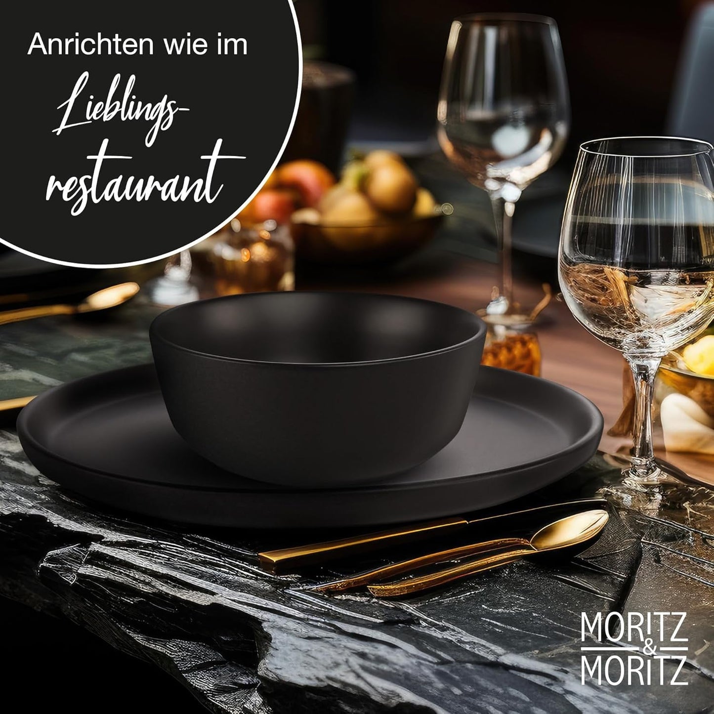 Moritz & Moritz NORDIC 6-persoons serviesset - 18-delige zwarte steengoed serviesset - Scandinavisch design - 6-persoons robuuste serviesset voor dagelijks gebruik en gasten - gecombineerde serviesset