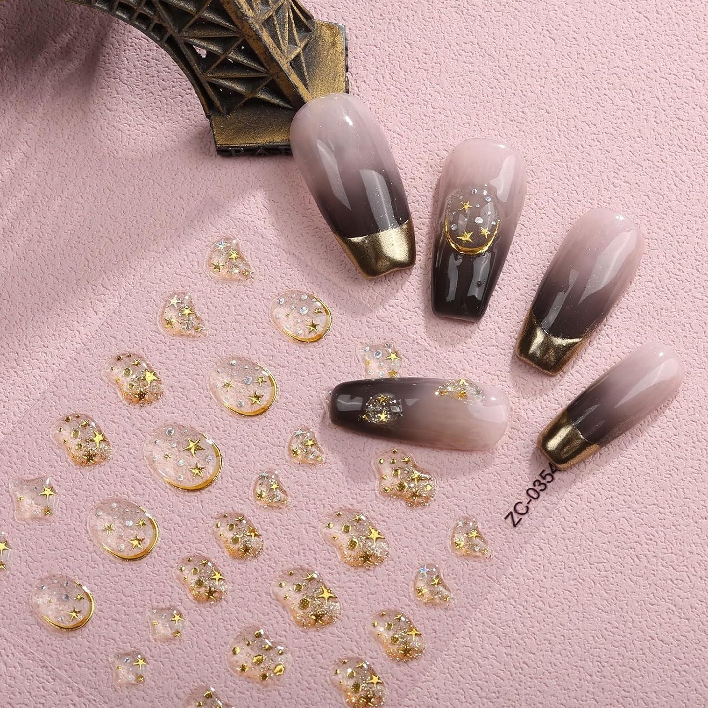 JMEOWIO 6 Blatt 3D Nagelsticker Goldene Onregelmatige Geometrische Nail Art Sticker Selbstklebend Nagelaufkleber 5D Stereoskopische Decoratie Nageldesign Zubehör
