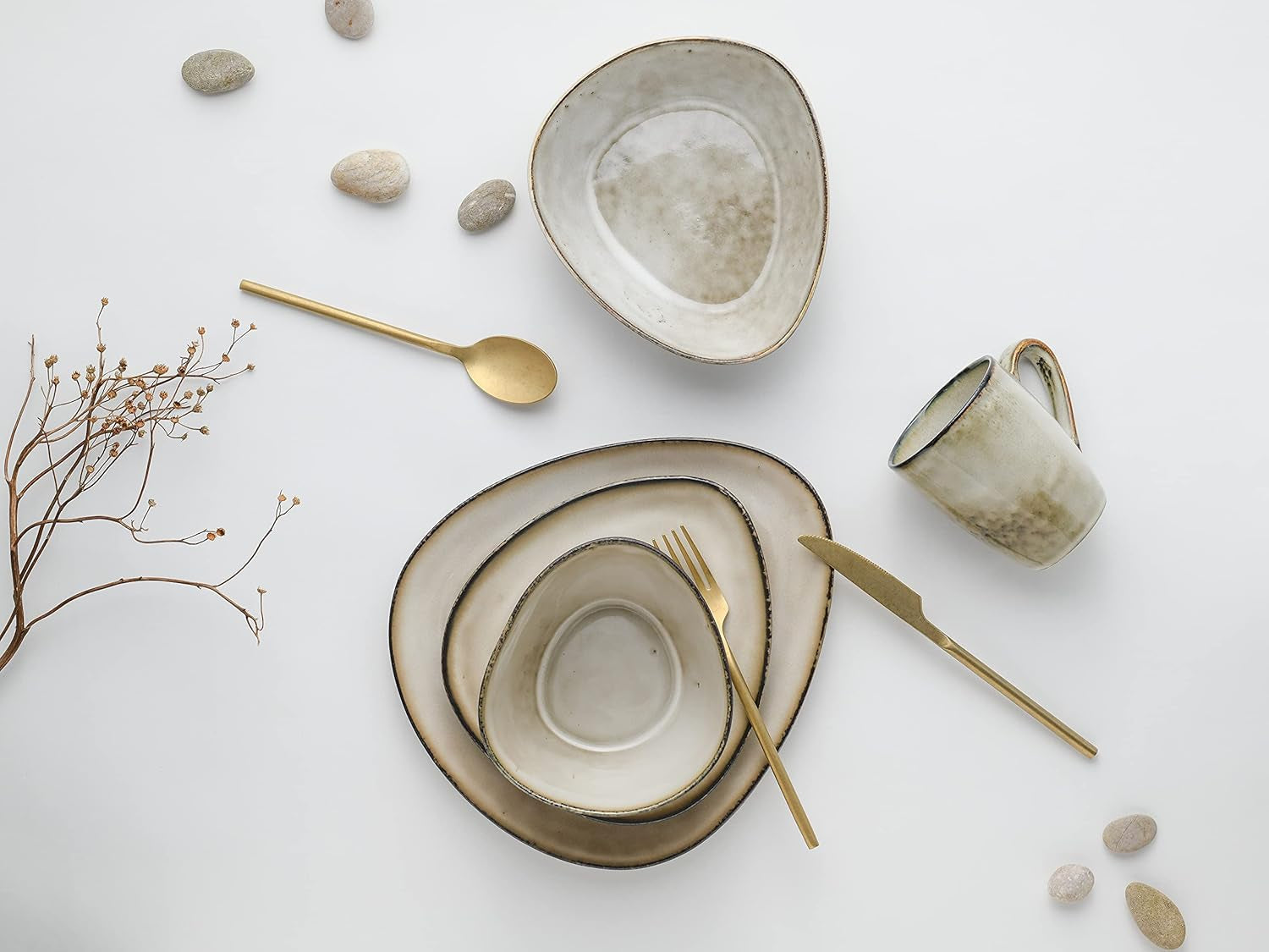 CreaTable, 23769, CLOUDY-serie, Zand, 10-delige serviesset, porseleinen combinatieservies, vaatwasmachine- en magnetronbestendig, kwaliteitsproductie