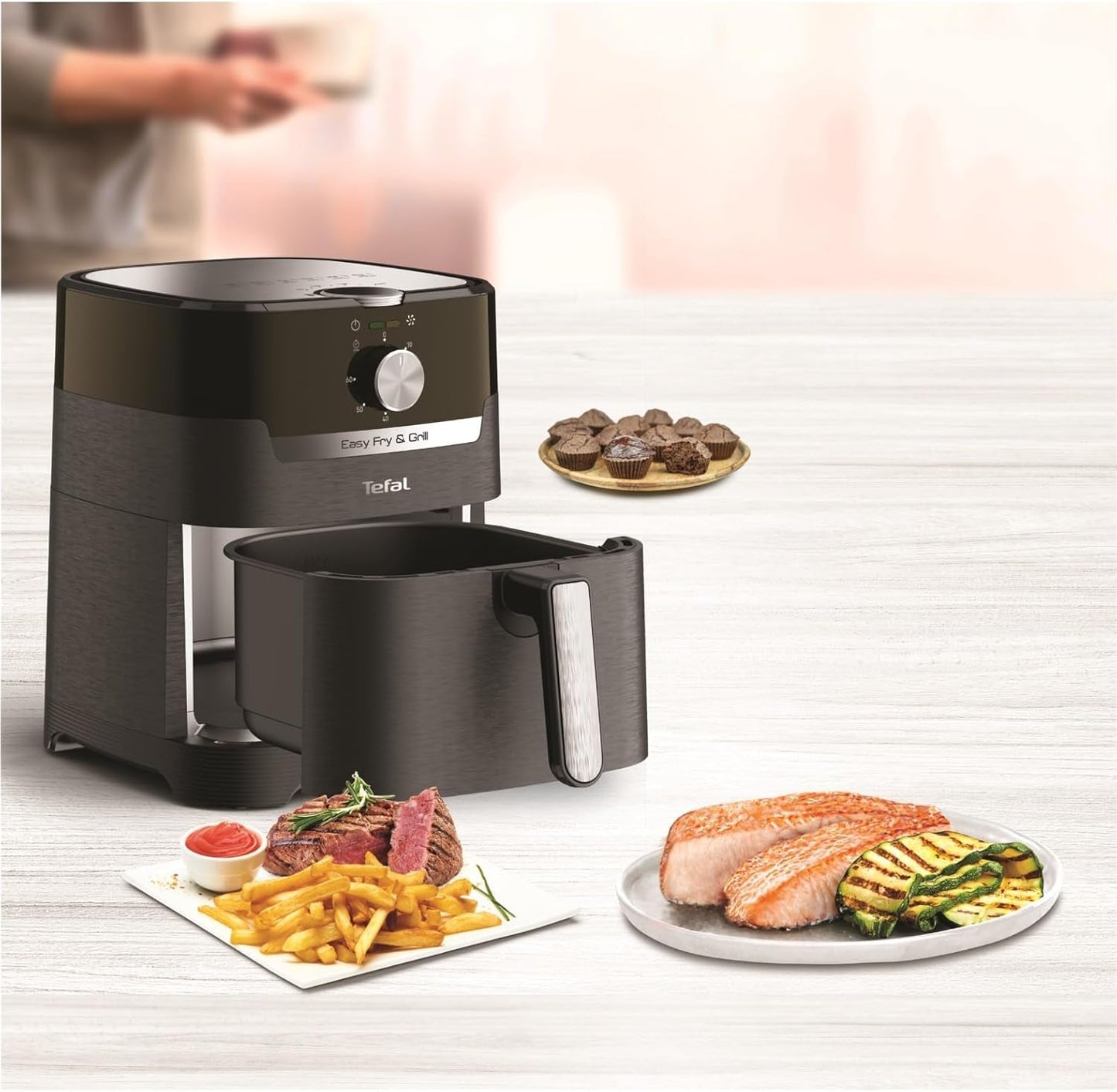 Tefal EY5018 Easy Fry & Grill Klassieke heteluchtfriteuse, 2 in 1-technologie (luchtfriteuse en grill), XL, 4,2 liter voor 6 porties, 1550 watt Huishoudelijke apparaten Naty Shop