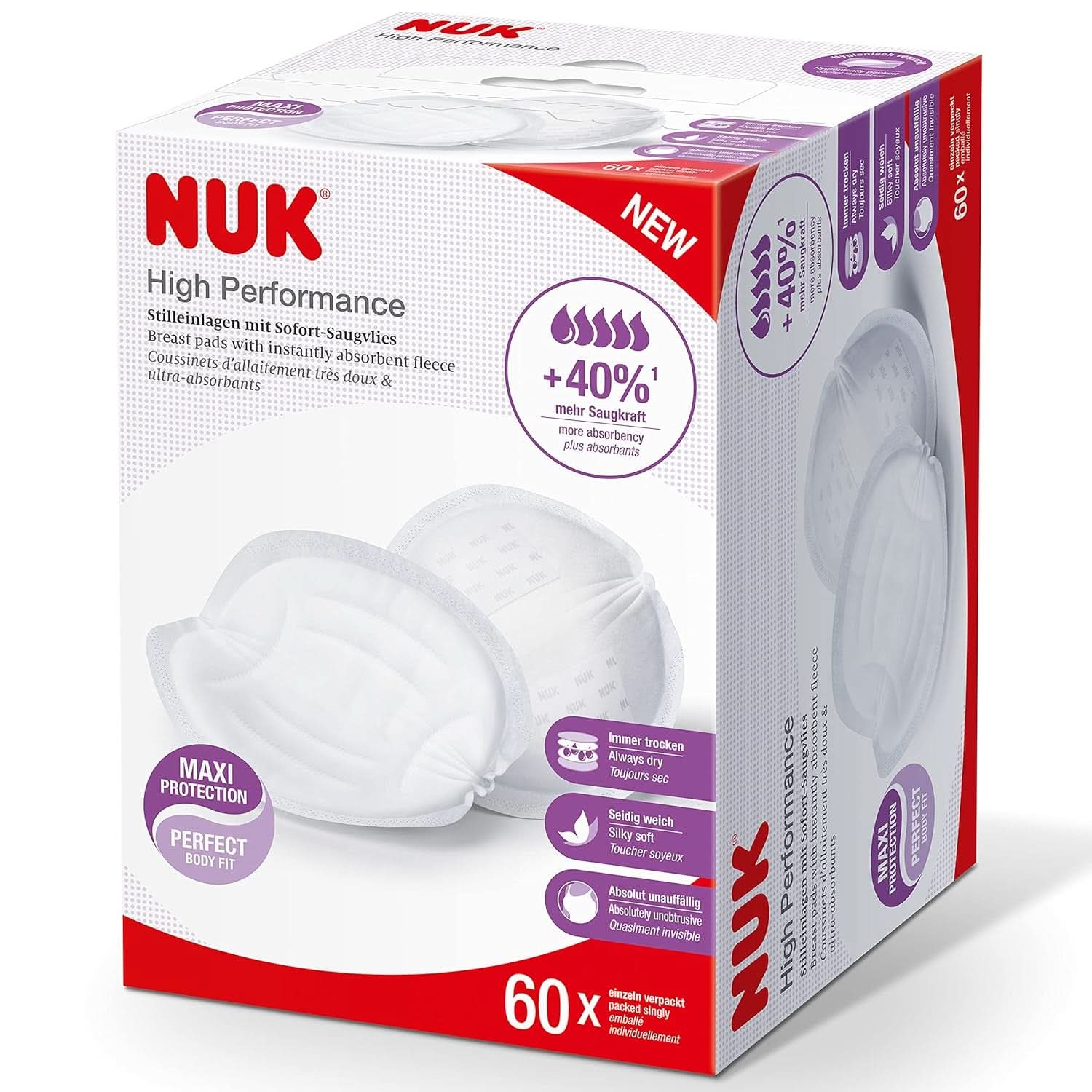NUK High Performance Einweg-Stilleinlagen Met Sofort-Saugvlies | Einlagen Zum Stillen | Einzelververpakking | +40% meer zuigkracht | 60 Stück Accessoires voor babyvoeding en borstvoeding Naty Shop