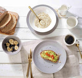 Ritzenhoff & Breker Levi 16-delige serviesset, borden, schalen en mokken voor 4 personen, Scandinavisch design met fijn gecanneleerd reliëf, Mix & Match serviesgoed, porselein, wit en grijs