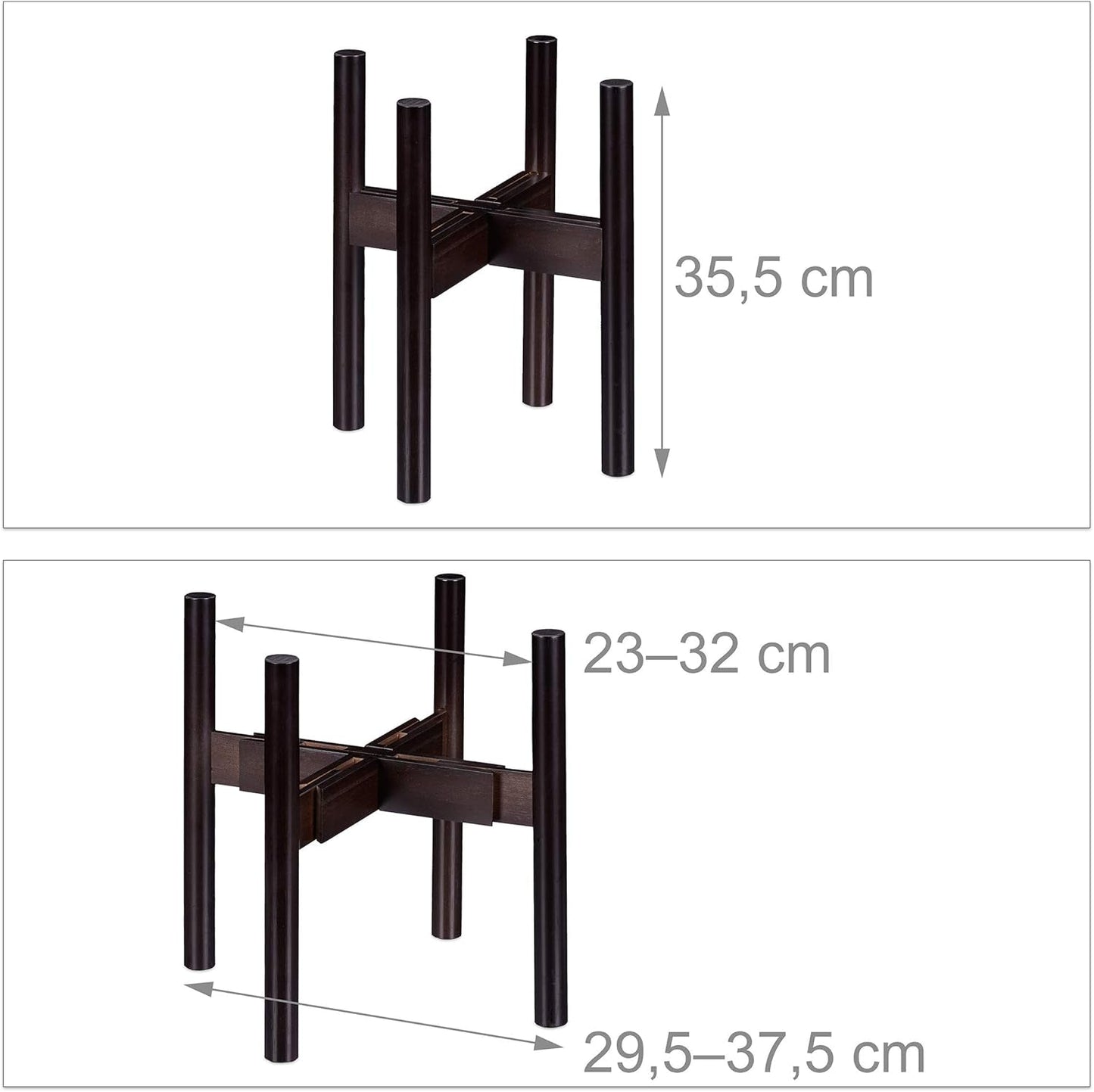 Relaxdays Bamboe bloemenstandaard, individueel verstelbaar, voor bloempotten tot 32 cm, plantenstandaard, H: 35,5 cm, bruin, 1 stuk 10028823