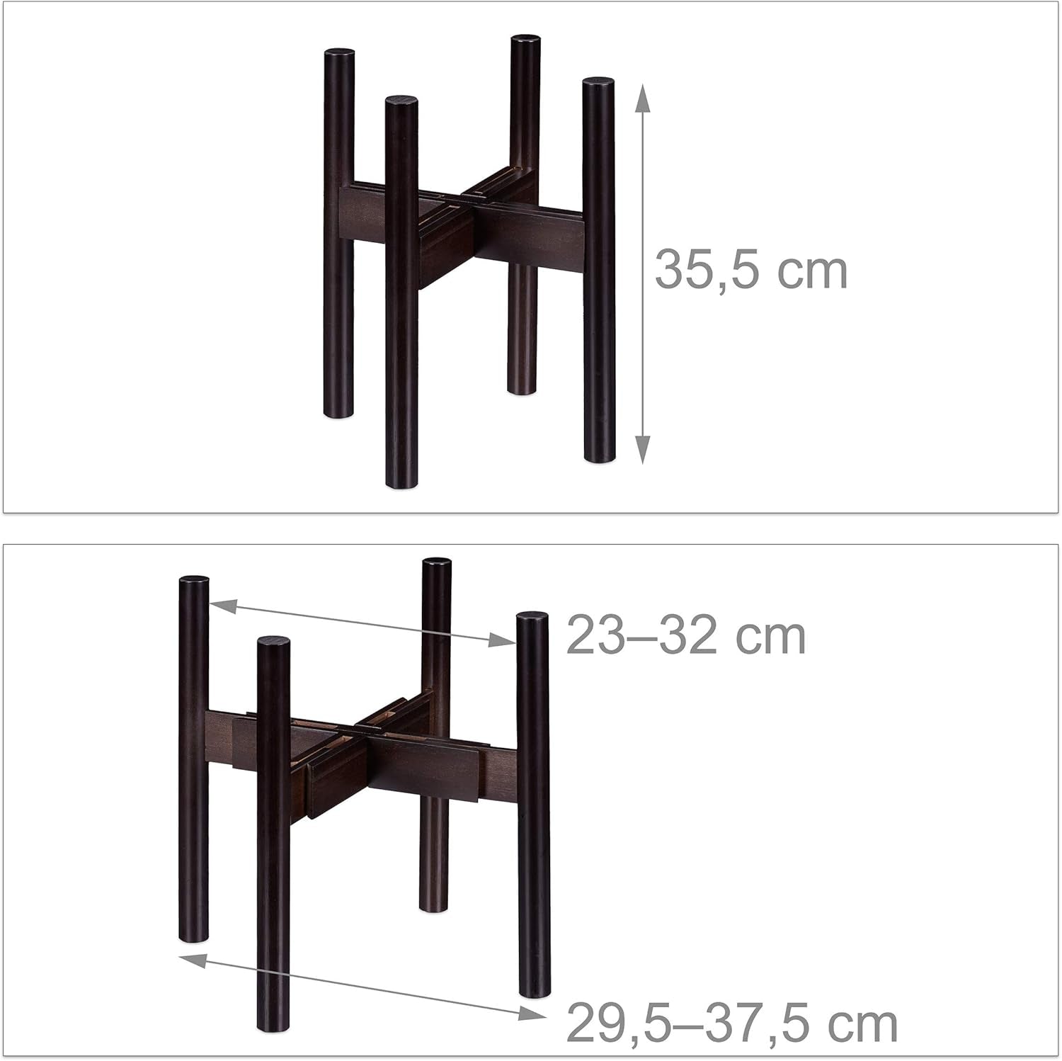 Relaxdays Bamboe bloemenstandaard, individueel verstelbaar, voor bloempotten tot 32 cm, plantenstandaard, H: 35,5 cm, bruin, 1 stuk 10028823
