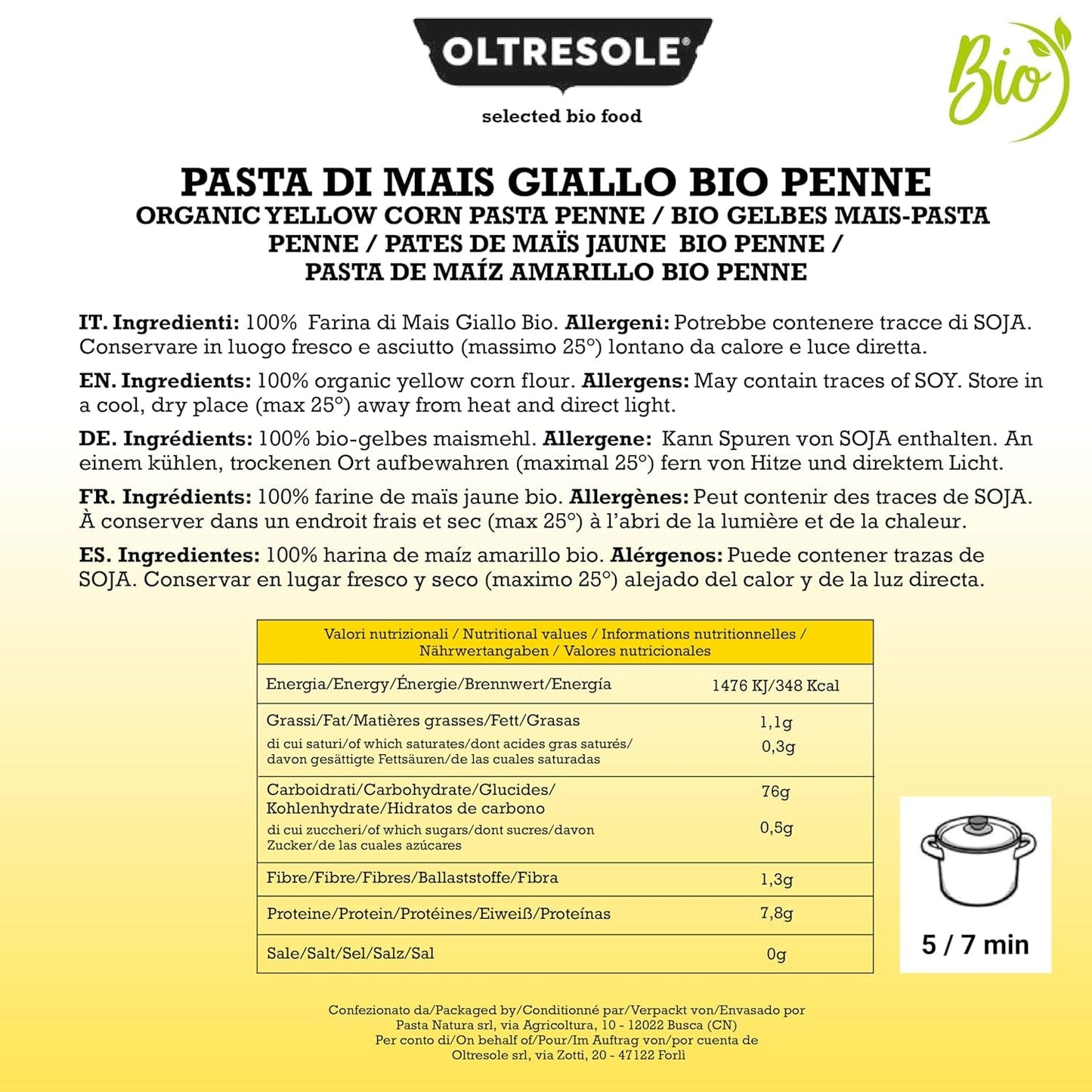 Pasta di Mais Giallo Biologica Italiana Glutenvrij, Formato Penne - glutenvrije pasta, 100% farina di mais giallo biologisch, veganistisch, confezione da 3 pacchi da 350 g