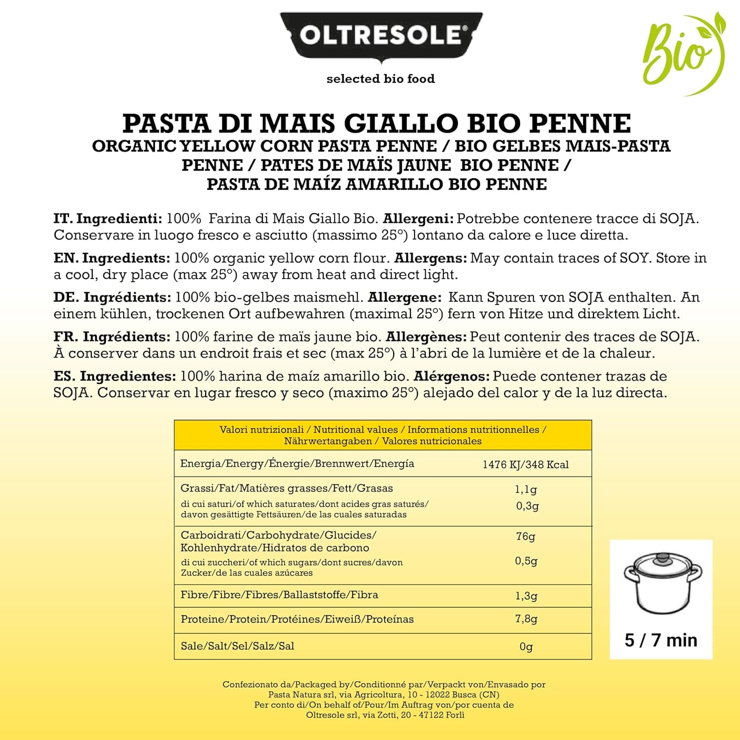 Pasta di Mais Giallo Biologica Italiana Glutenvrij, Formato Penne - glutenvrije pasta, 100% farina di mais giallo biologisch, veganistisch, confezione da 3 pacchi da 350 g