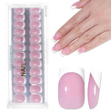 Lichtroze zelfklevende Franse nagels - 32 stuks lijm op Franse nagels - vierkante korte kunstnagels - ademende lijm op kunstnagels - volledige dekking kunstnagels voor dames (lichtroze)