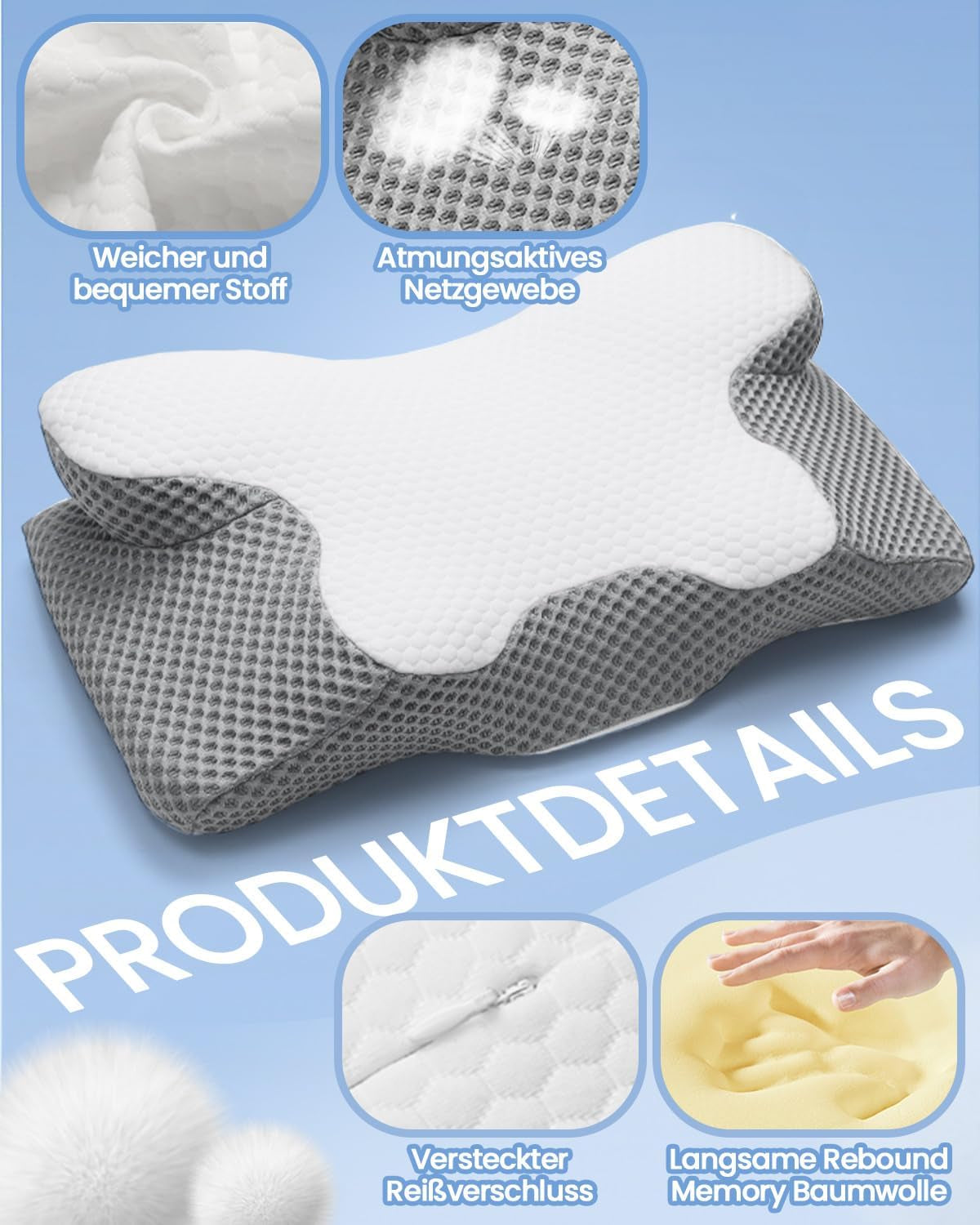 2 in 1 nekkussen Kussen Memory Foam Kussen Ergonomisch Orthopedisch kussen 2 slaaphoogte Neksteunkussen voor zij-/rug-/buiksteun Cervicale orthopedische kussens Naty Shop