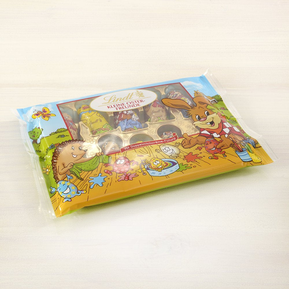 Kleine paasvriendjes met chocolade | 2 x 100 g mini-eieren met chocoladedecoratie en alpenmelk | 2 x 180 g zakjes | Premium melkchocolade-eieren, vrolijk en kleurrijk verpakt, in vier kleuren voor Pasen