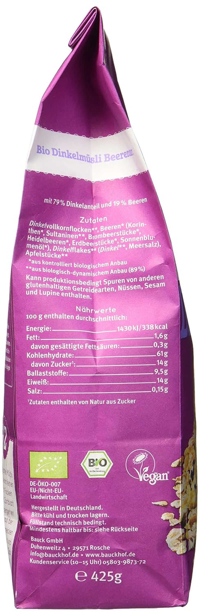 Hof muesli met speltbessensmaak, ongezoet, 425 g