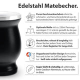 Mate Bio Theeset ● 3 Assortimenten Mate + Dubbelwandige Mate Mok van RVS + Bombilla + Zetinstructies (Zwart)