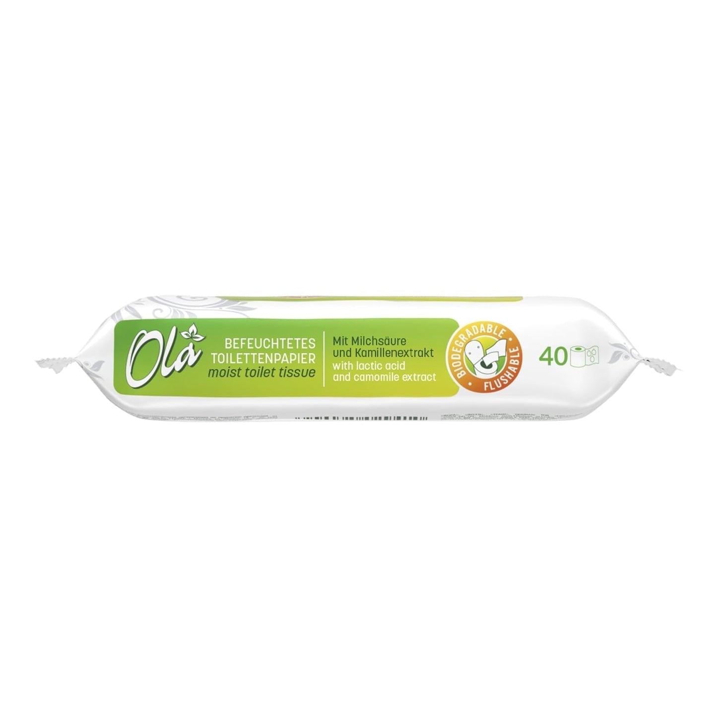OLA nat toiletpapier - (1X40 stuks) Vochtige doekjes - kamille-extract en melkzuur, wasbaar, gevoelige huid - 40 stuks