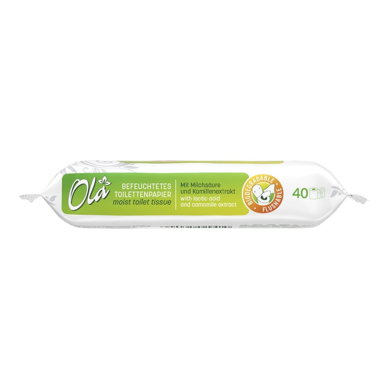 OLA nat toiletpapier - (1X40 stuks) Vochtige doekjes - kamille-extract en melkzuur, wasbaar, gevoelige huid - 40 stuks
