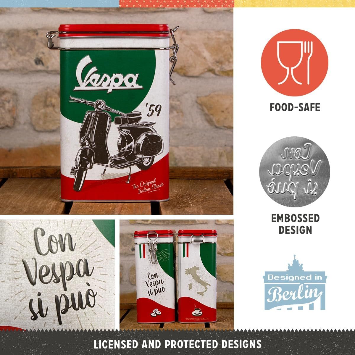 Nostalgic-Art Retro Koffiedoos, 1,3 L, Vespa - Italiaanse klassieker - Cadeau-idee voor scooterfans, Origineel gelicentieerd product (OLP), Vintage Design Workshop Decoratie, Vintage Design Workshop Decoratie Voedselopbergdozen Naty Shop