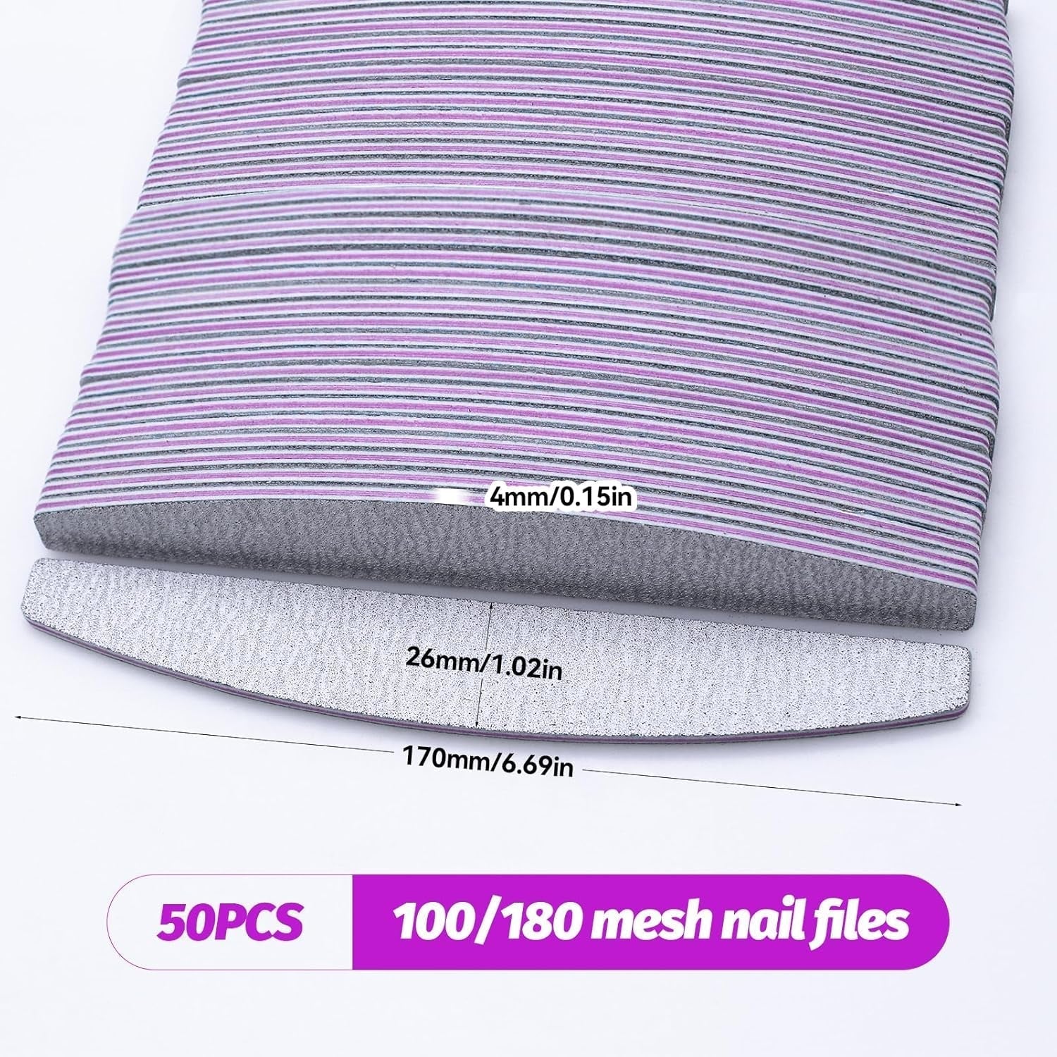 50 Stück Nagelfeile 100/180, Halbmond Nagelfeilen Für Gelnägel, Doppelseitige Nagelfeilen Set, Nagelvijl, Grit Wegwerpnagelvijl voor Nagelstudios DIY Nail Art Zuhause, Weiß