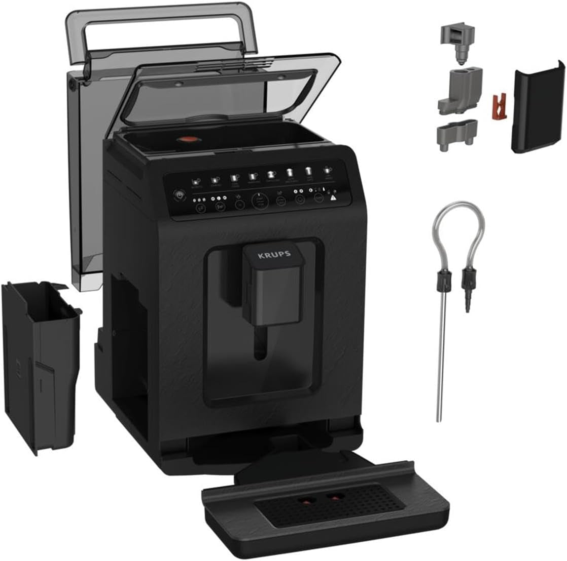 Krups EA897B Evidence ECOdesign automatische espressomachine, automatische espresso- en cappuccinofunctie, Quattro Force technologie, one-touch melkbekers, 8 presets, melksysteem, 1450W