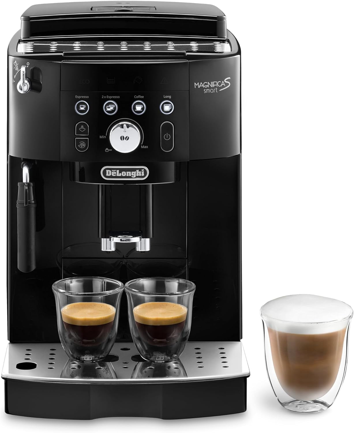 De'Longhi Magnifica S Smart ECAM 230.13.B Volautomatische espressomachine met melkopschuimer voor cappuccino, espresso, koffie en longcoffee, directe keuzeknoppen en draaiknop, 2-kops functie, zwart