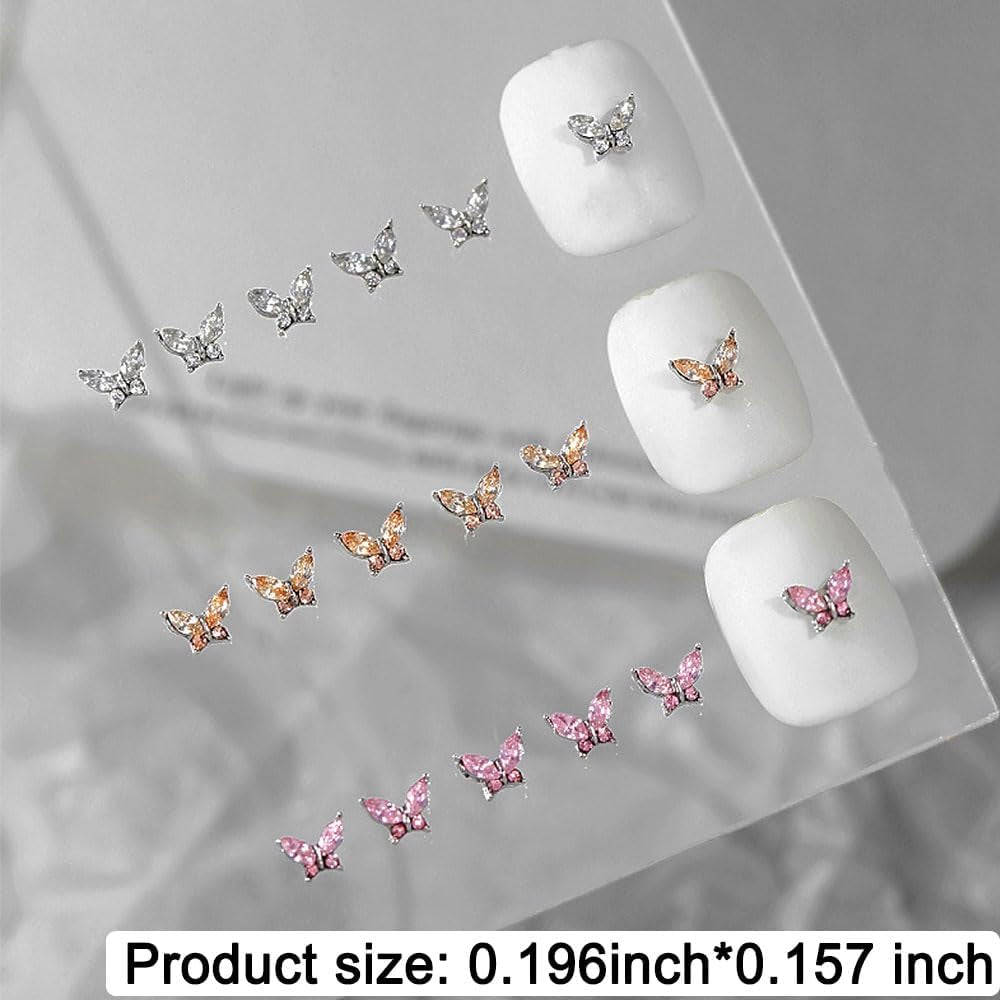 Mini Vlinder Zirkoon Nagelsleutelhangers Y2K Wit Champagne Roze Strass Kristal Vlindersleutelhangers Nagels 3D Vlinder Nageldesign Sleutelhangers Vlindernagels Decoratie Nagelkunst Sleutelhangers Nagelaccessoires