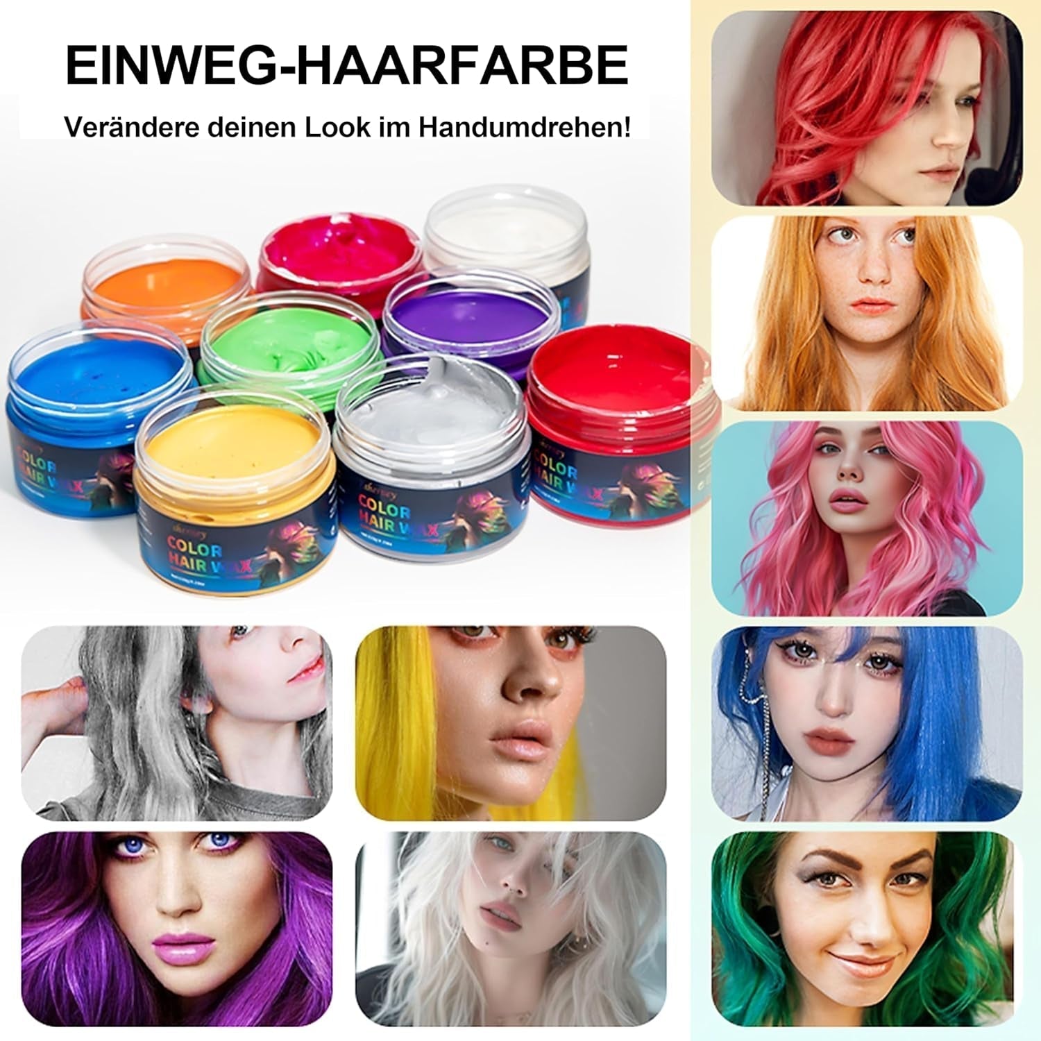 Tijdelijke groene haarverf - haarkleurwas, haarkleur voor mannen en vrouwen, natuurlijke haarpommade, kleurclip haarverfwas voor gekke feesthaarkleur (4,23 oz, groen) Naty Shop haarverf